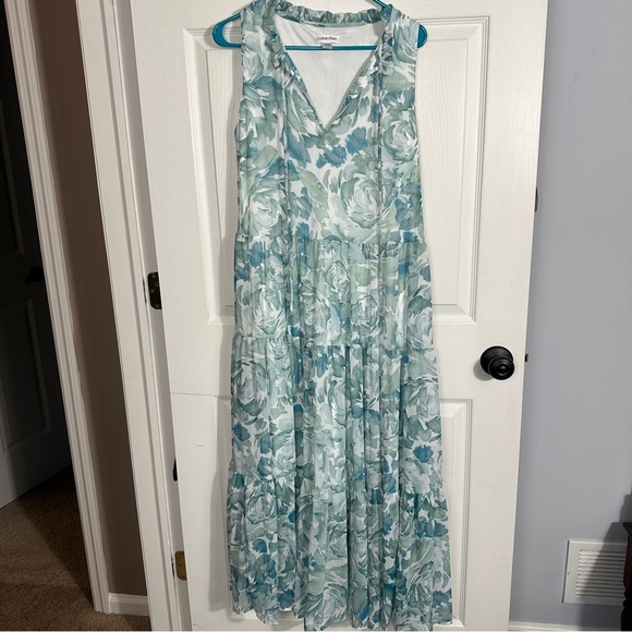 NWT Calvin Klein ruffled chiffon maxi dress, tiered, size 10, flowy, feminine - Picture 1 of 14